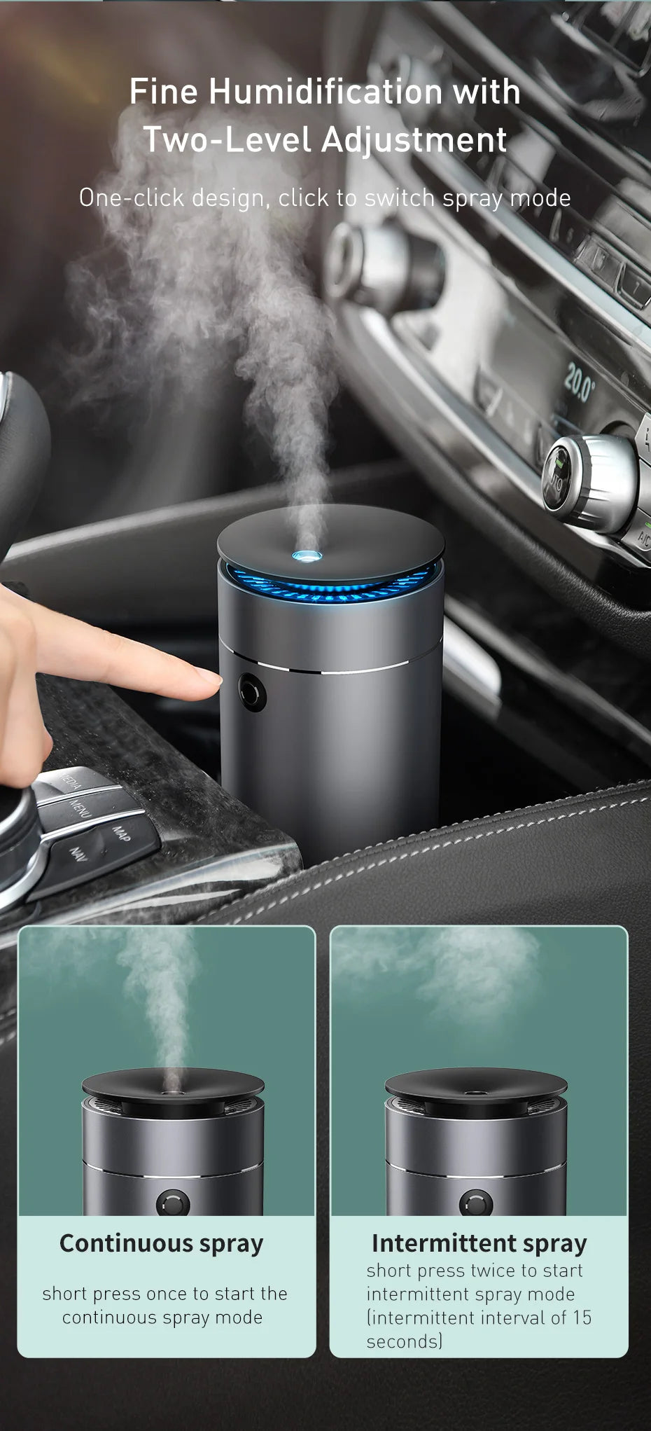 DriveAura Car Diffuser – LED Aromatherapy Humidifier & Air Purifier for a Fresh, Calm Journey