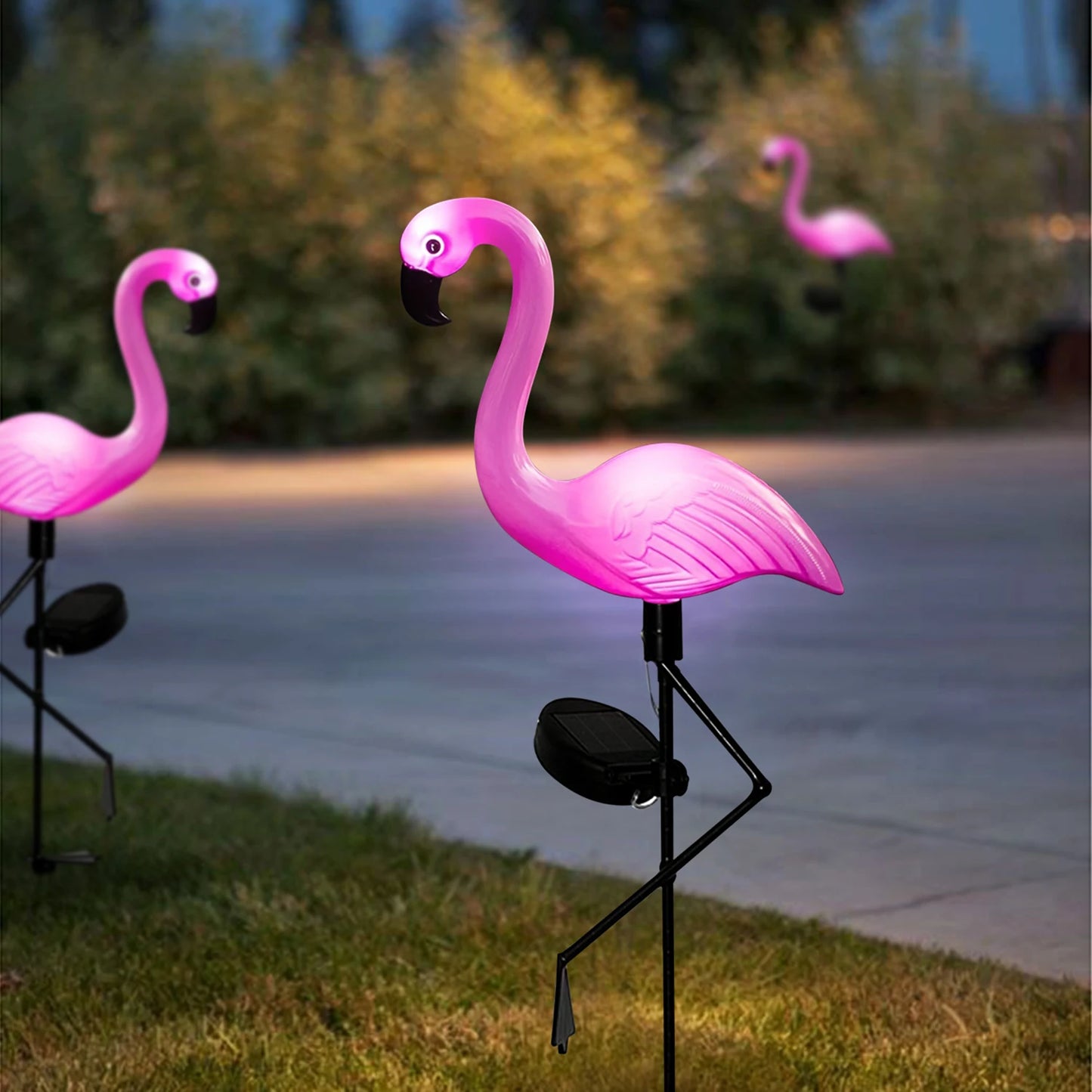 Luzes solares de jardim em forma de flamingo – Decoração festiva para áreas externas (1 unidade/3 unidades)