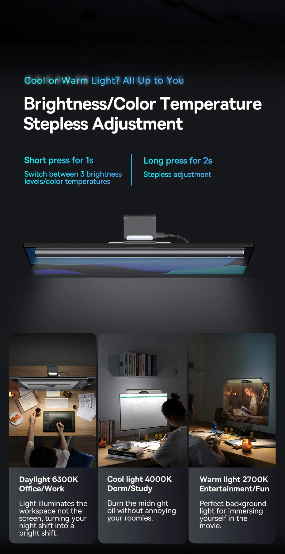 LumaBeam Monitor Light – Screen Hanging Desk Lamp for Laptop & Computer Reading