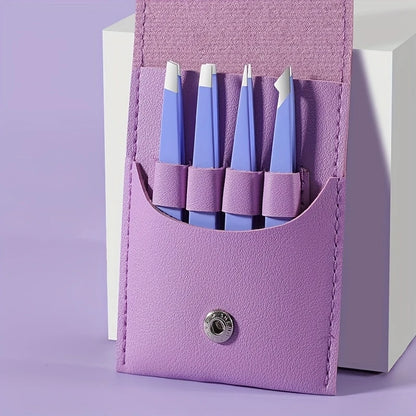 BrowLuxe Precision Tweezers Set – 4Pcs Stainless Steel Beauty Tools for Perfect Eyebrow Shaping