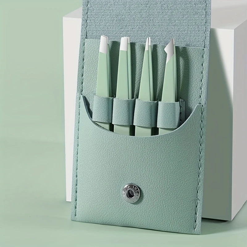 BrowLuxe Precision Tweezers Set – 4Pcs Stainless Steel Beauty Tools for Perfect Eyebrow Shaping