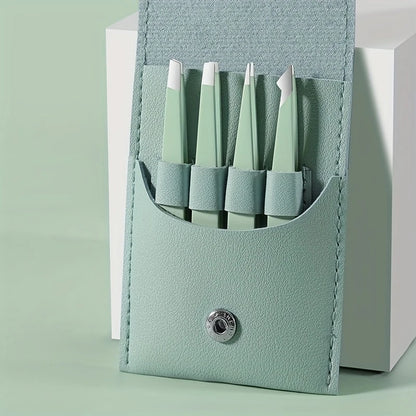 BrowLuxe Precision Tweezers Set – 4Pcs Stainless Steel Beauty Tools for Perfect Eyebrow Shaping