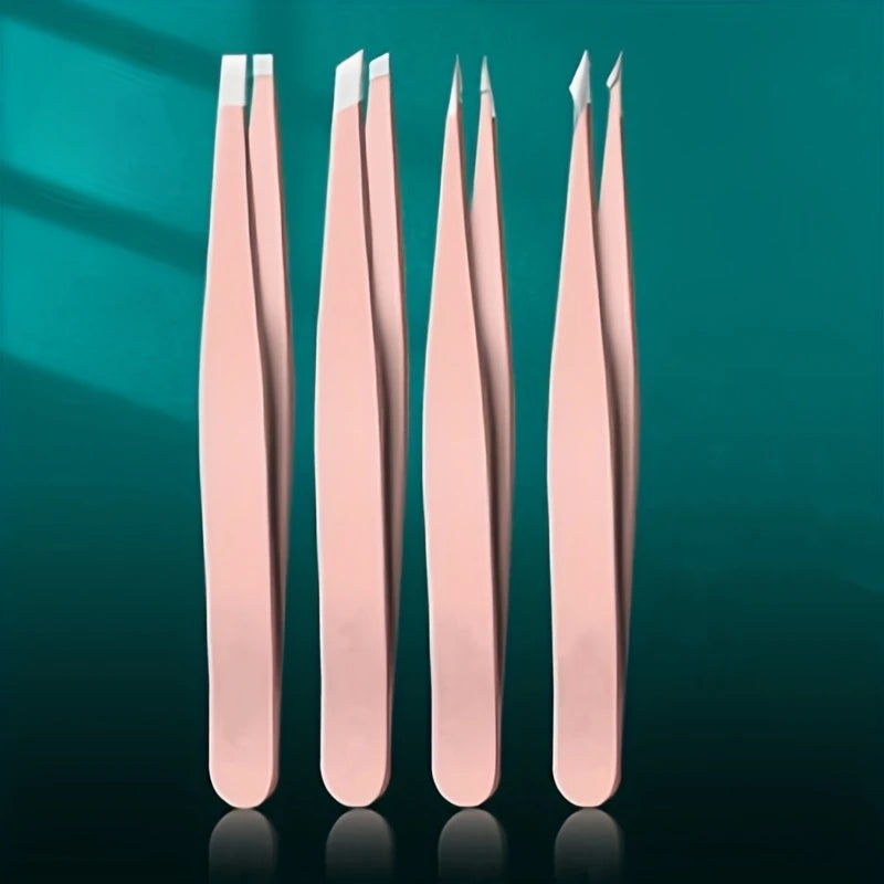 BrowLuxe Precision Tweezers Set – 4Pcs Stainless Steel Beauty Tools for Perfect Eyebrow Shaping