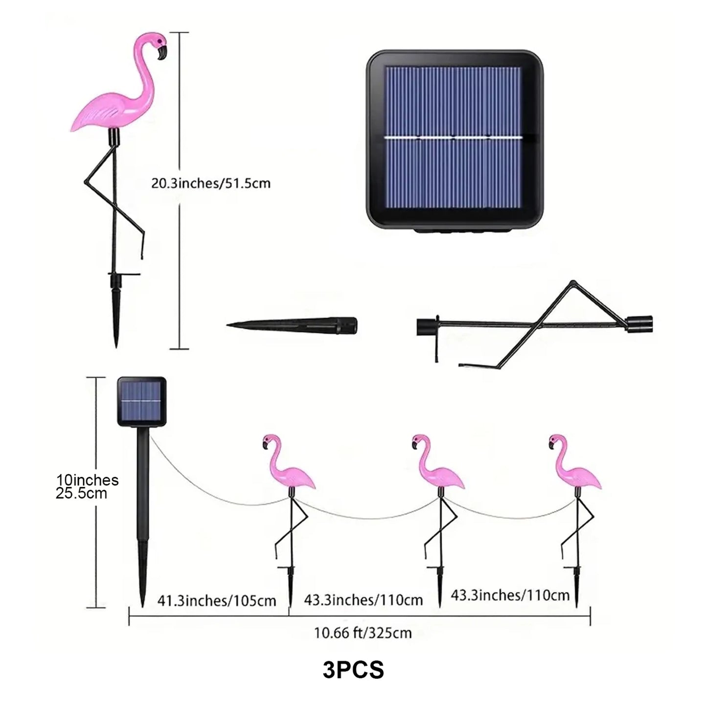 Luzes solares de jardim em forma de flamingo – Decoração festiva para áreas externas (1 unidade/3 unidades)