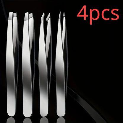 BrowLuxe Precision Tweezers Set – 4Pcs Stainless Steel Beauty Tools for Perfect Eyebrow Shaping