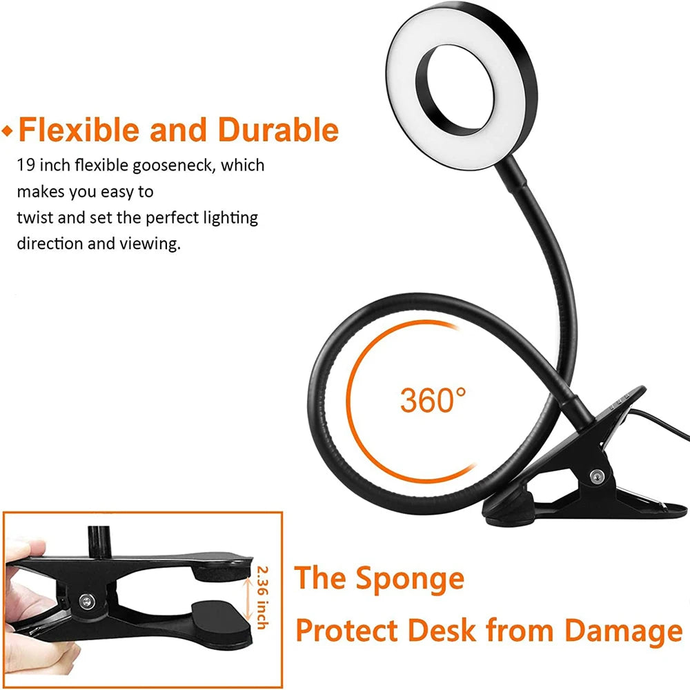 LumaFlex Clip-On Desk Lamp – 48 LED Eye-Caring Light with 360° Flexible Gooseneck & USB Power