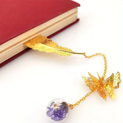 WhisperLeaf Metal Bookmark – Feather Design with Delicate Butterfly Charms